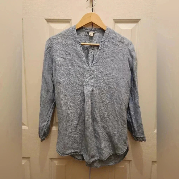 L.L. Bean Tops - L.L.Bean 100% Linen Long Sleeve Split neck Shirt Tunic Pullover-Size -Small 🩵